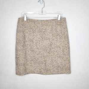 LOFT Brown Tan Front Zipper Linen Career Academia Preppy Skirt Size 10